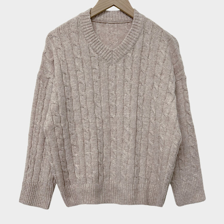 몽글몽글한 색감 꽈배기 브이넥 루즈핏 니트 10color