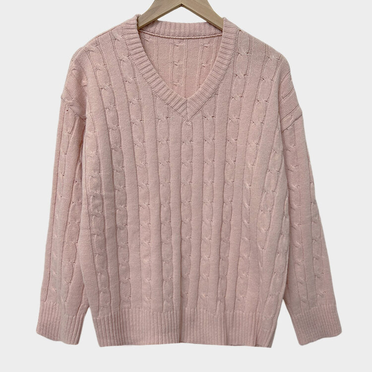 몽글몽글한 색감 꽈배기 브이넥 루즈핏 니트 10color