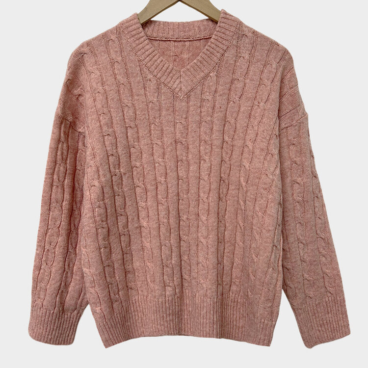 몽글몽글한 색감 꽈배기 브이넥 루즈핏 니트 10color