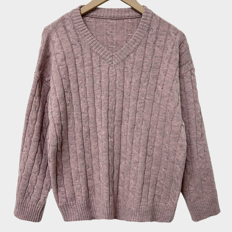 몽글몽글한 색감 꽈배기 브이넥 루즈핏 니트 10color