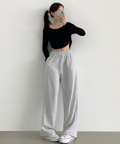トレーニングパンツ 【丈別】ベーシックロングワイドトレーニングパンツ(6color) MELANGE WHITE