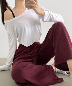 トレーニングパンツ 【丈別】ベーシックロングワイドトレーニングパンツ(6color) BURGUNDY