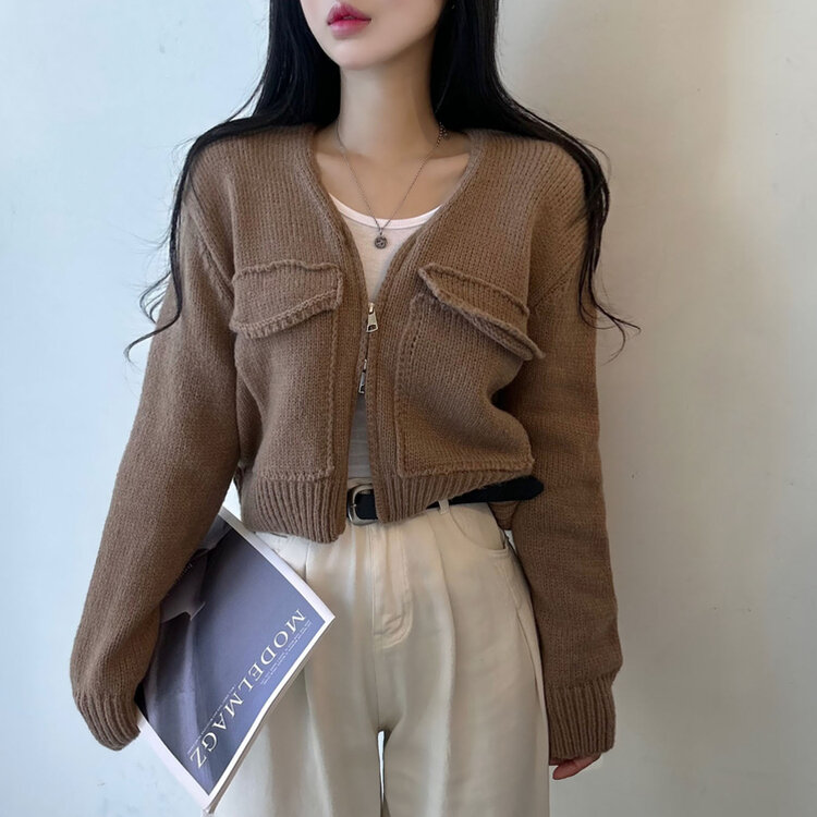 エリードツーポケットクロップニットカーディガン｜カーディガン｜韓国