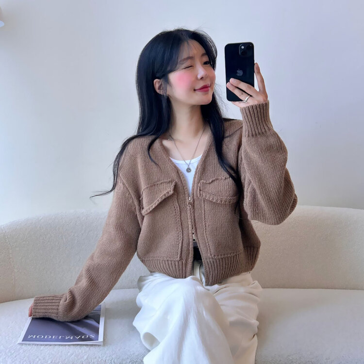 エリードツーポケットクロップニットカーディガン｜カーディガン｜韓国