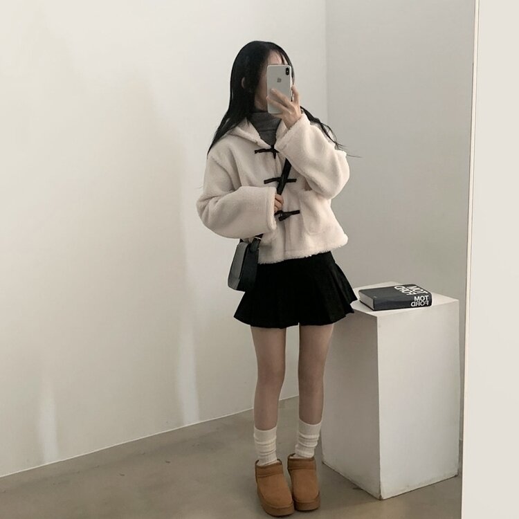 밍크 양털 떡볶이 후드 숏코트 점퍼 자켓 3color