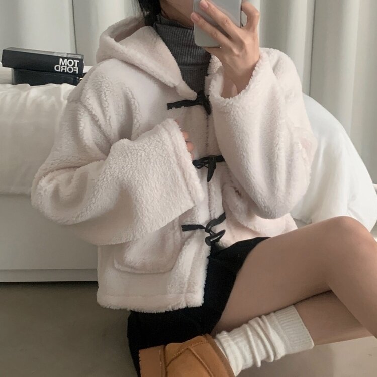 밍크 양털 떡볶이 후드 숏코트 점퍼 자켓 3color