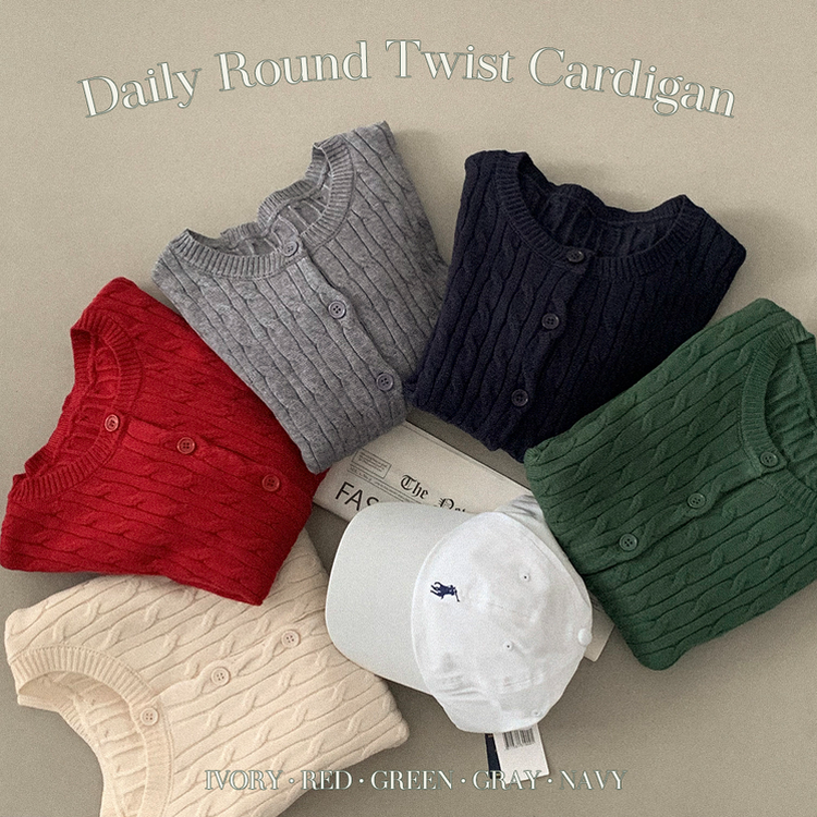 꽈배기 라운드 케이블 기본 세미크롭 긴팔 겨울가디건