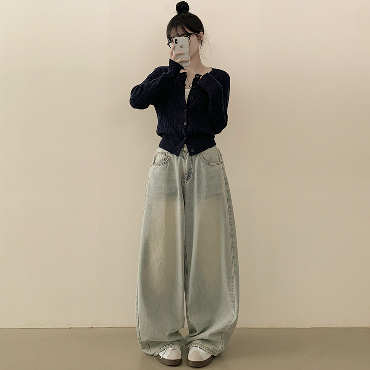 꽈배기 라운드 케이블 기본 세미크롭 긴팔 겨울가디건 곤색