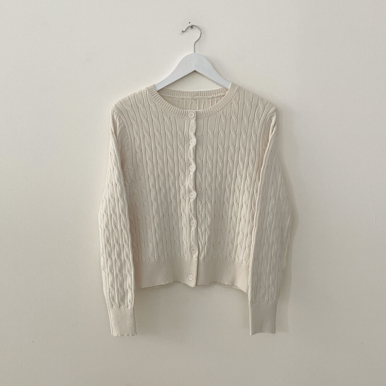 꽈배기 라운드 케이블 기본 세미크롭 긴팔 겨울가디건