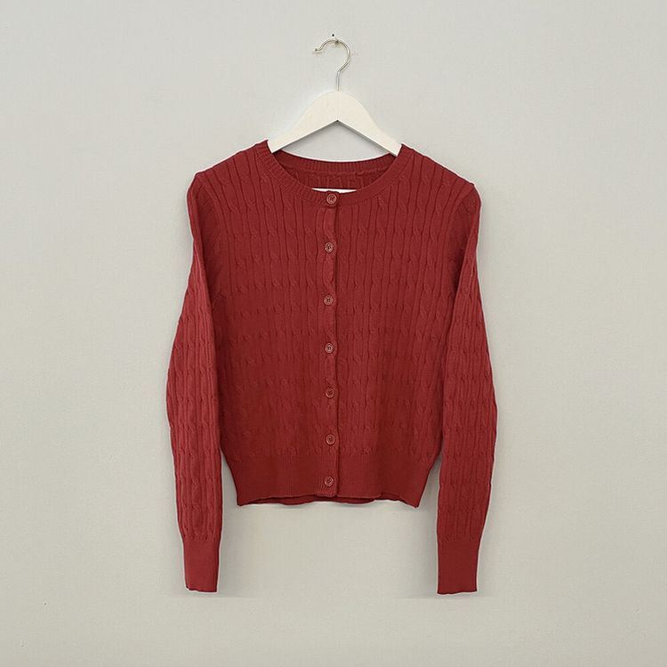 꽈배기 라운드 케이블 기본 세미크롭 긴팔 겨울가디건