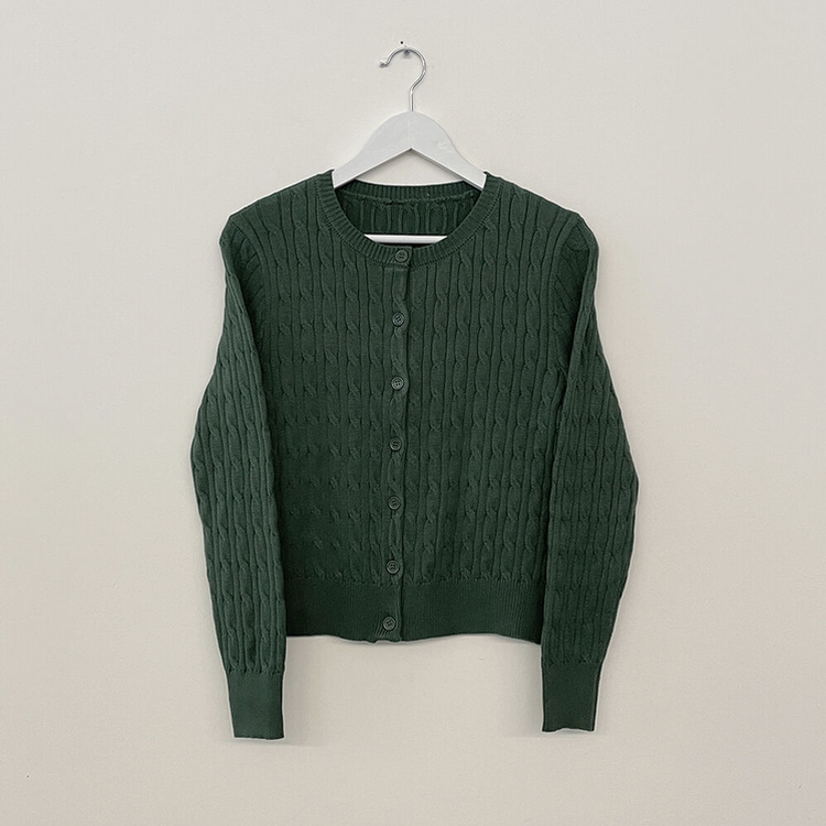 꽈배기 라운드 케이블 기본 세미크롭 긴팔 겨울가디건