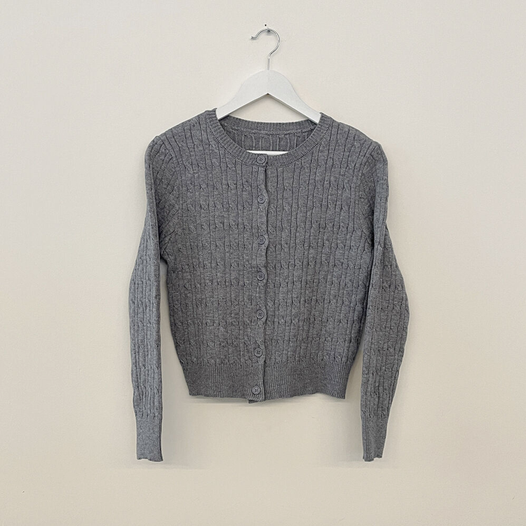 꽈배기 라운드 케이블 기본 세미크롭 긴팔 겨울가디건