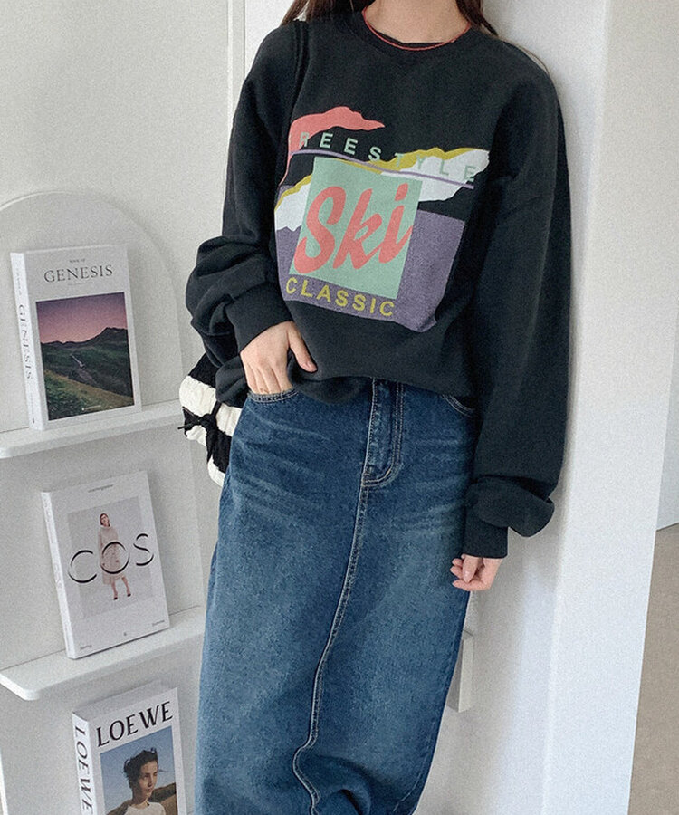 プリントオーバーサイズスウェット BLACK