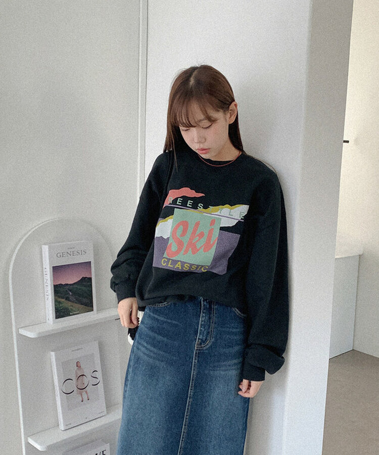 プリントオーバーサイズスウェット BLACK