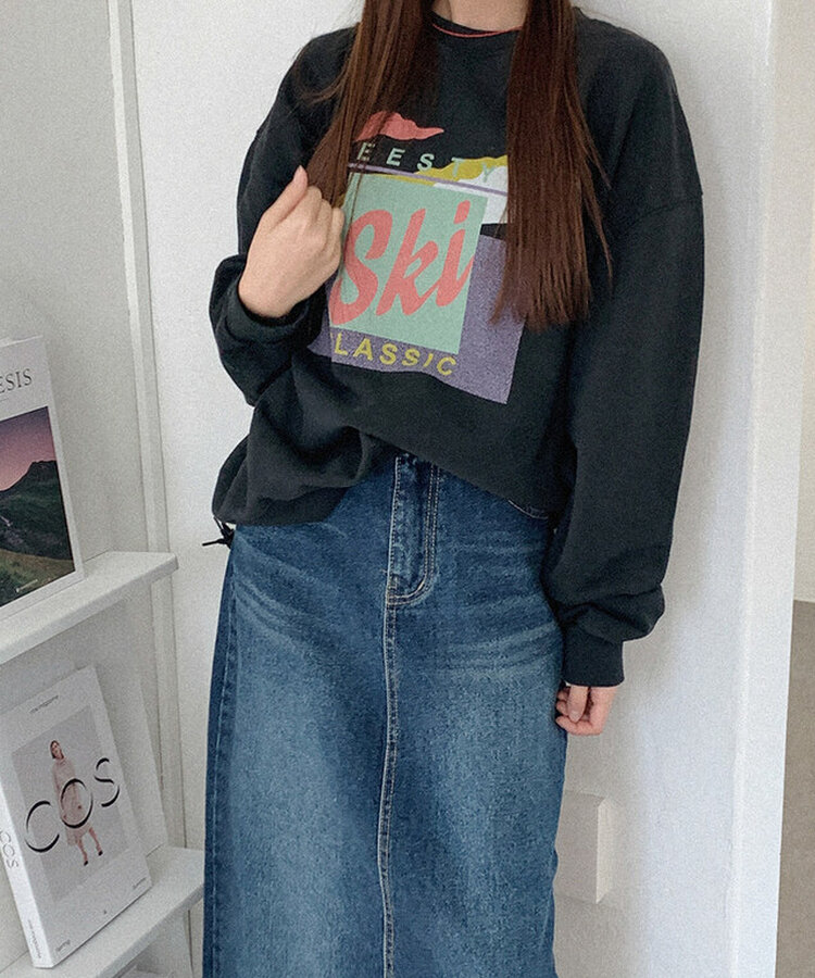 プリントオーバーサイズスウェット BLACK