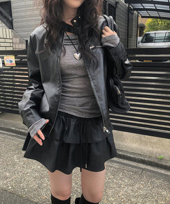 レザーティアードスカートパンツ｜ミニスカート｜韓国ファッション通販