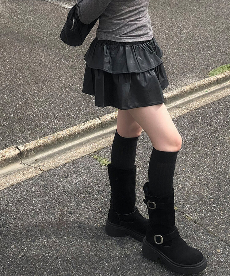 SSK19664 レザーティアードスカートパンツ ミニスカート