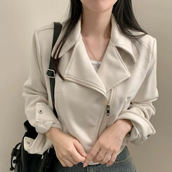 소프트 크롭 스웨이드 라이더 자켓 베이지