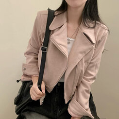 소프트 크롭 스웨이드 라이더 자켓 핑크