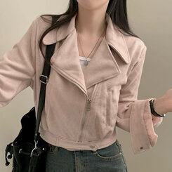 소프트 크롭 스웨이드 라이더 자켓 핑크