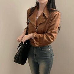 소프트 크롭 스웨이드 라이더 자켓 브라운