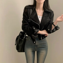 소프트 크롭 스웨이드 라이더 자켓 블랙