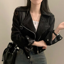 소프트 크롭 스웨이드 라이더 자켓 블랙