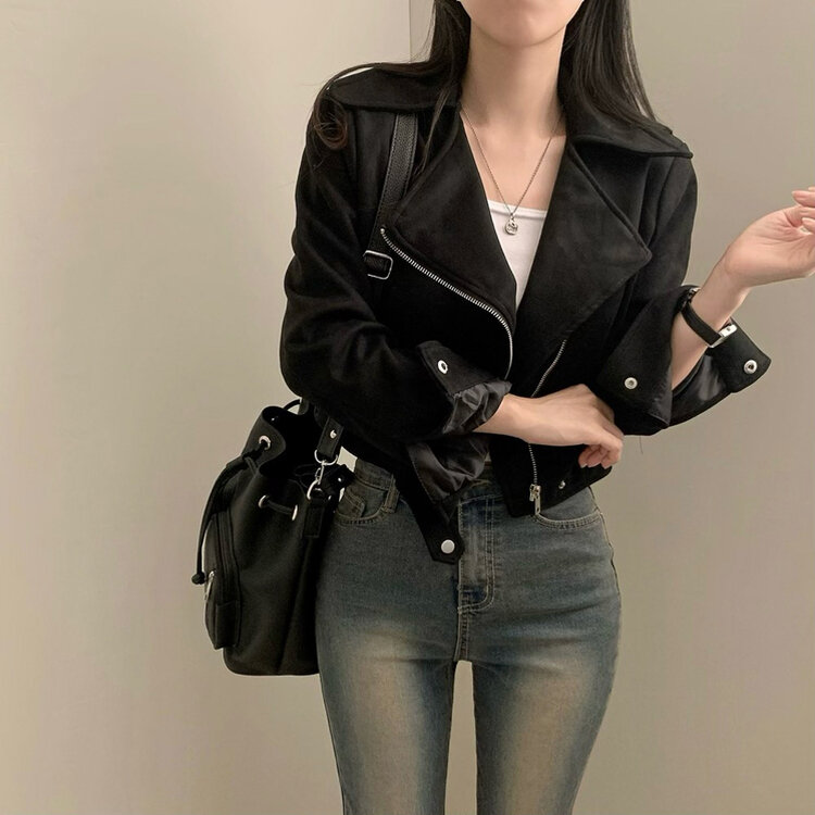 소프트 크롭 스웨이드 라이더 자켓 블랙