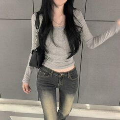 ベーシックスリムライン長袖Tシャツ(6color) GRAY