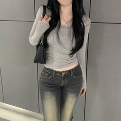 ベーシックスリムライン長袖Tシャツ(6color) GRAY