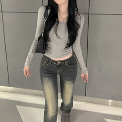 ベーシックスリムライン長袖Tシャツ(6color) GRAY