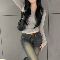 ベーシックスリムライン長袖Tシャツ(6color) GRAY