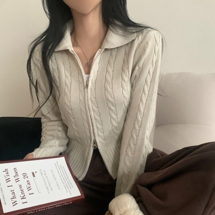 워머 케이블 어텀 투웨이 카라 니트집업점퍼 4color