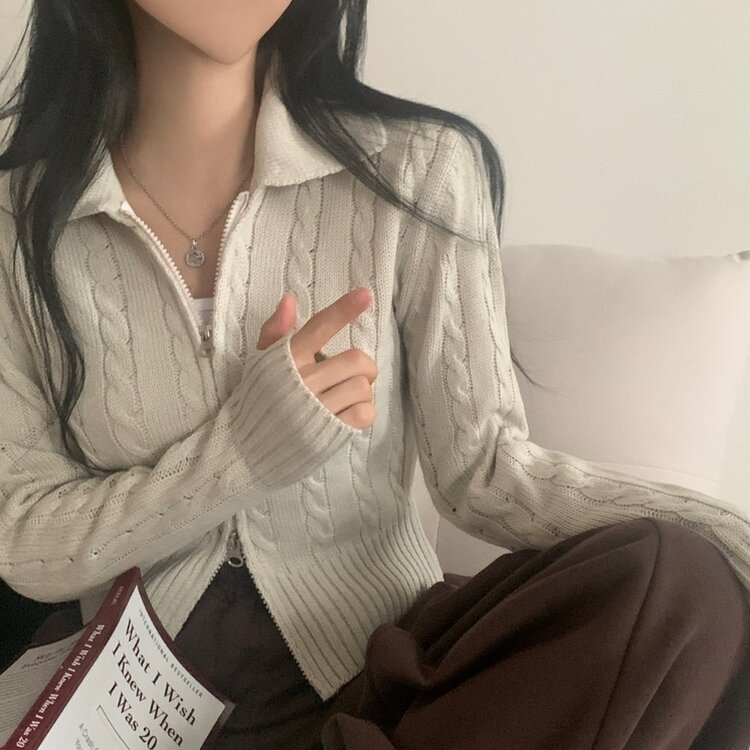 워머 케이블 어텀 투웨이 카라 니트집업점퍼 4color