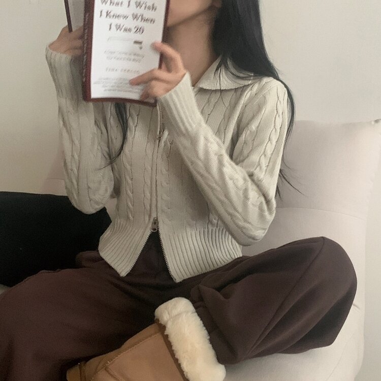 워머 케이블 어텀 투웨이 카라 니트집업점퍼 4color