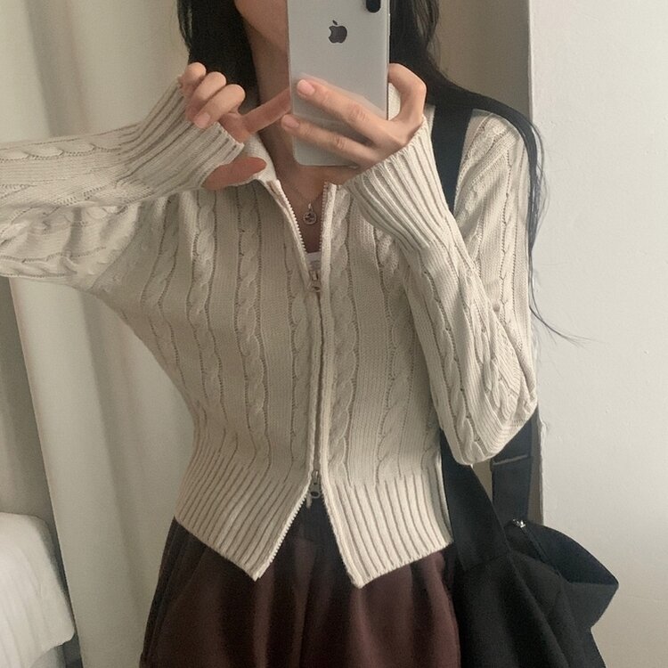 워머 케이블 어텀 투웨이 카라 니트집업점퍼 4color