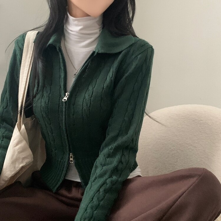 워머 케이블 어텀 투웨이 카라 니트집업점퍼 4color