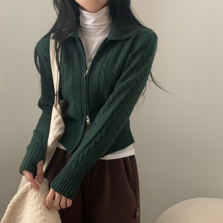 워머 케이블 어텀 투웨이 카라 니트집업점퍼 4color