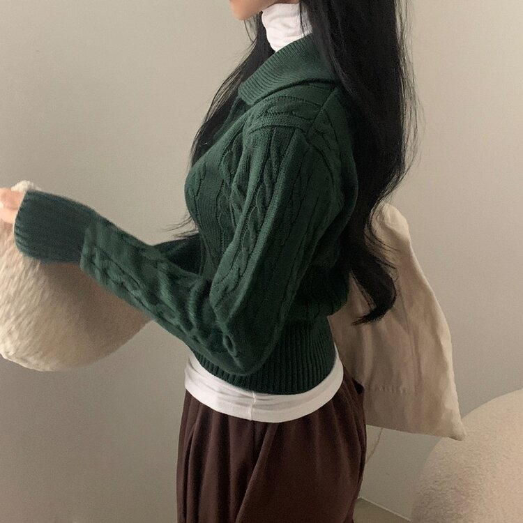 워머 케이블 어텀 투웨이 카라 니트집업점퍼 4color