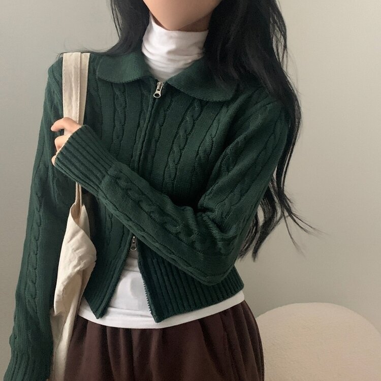 워머 케이블 어텀 투웨이 카라 니트집업점퍼 4color