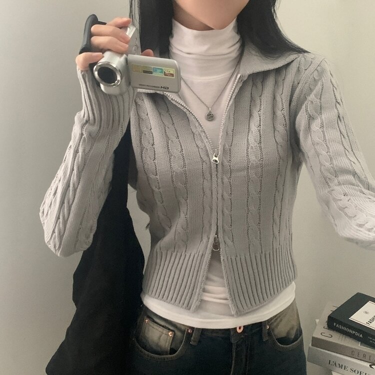 워머 케이블 어텀 투웨이 카라 니트집업점퍼 4color