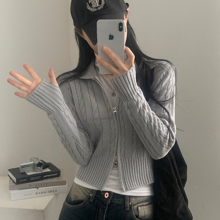 워머 케이블 어텀 투웨이 카라 니트집업점퍼 4color