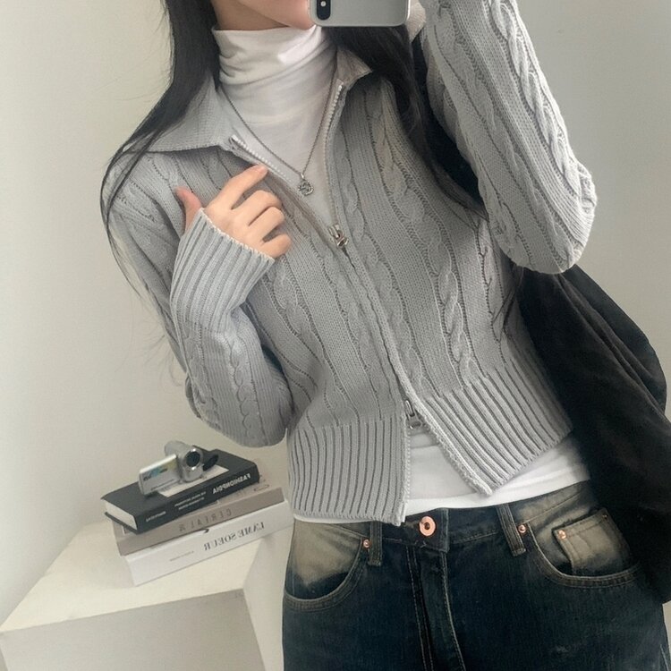 워머 케이블 어텀 투웨이 카라 니트집업점퍼 4color