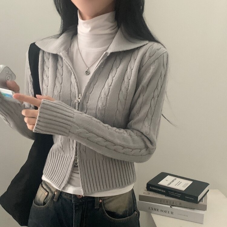 워머 케이블 어텀 투웨이 카라 니트집업점퍼 4color