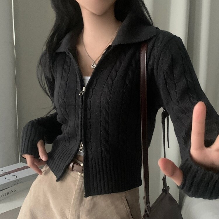 워머 케이블 어텀 투웨이 카라 니트집업점퍼 4color