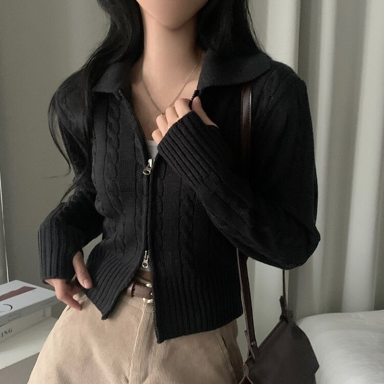 워머 케이블 어텀 투웨이 카라 니트집업점퍼 4color