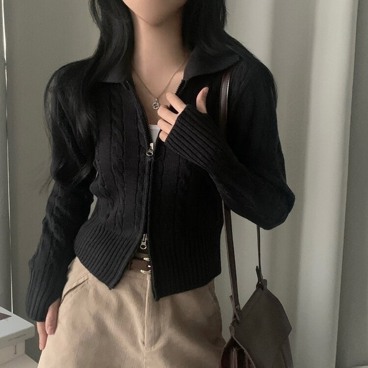 워머 케이블 어텀 투웨이 카라 니트집업점퍼 4color