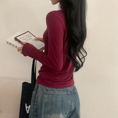 タートルネック長袖Tシャツ(10color) BURGUNDY