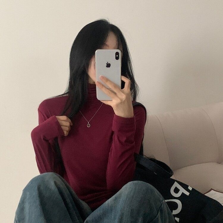 タートルネック長袖Tシャツ(10color) BURGUNDY