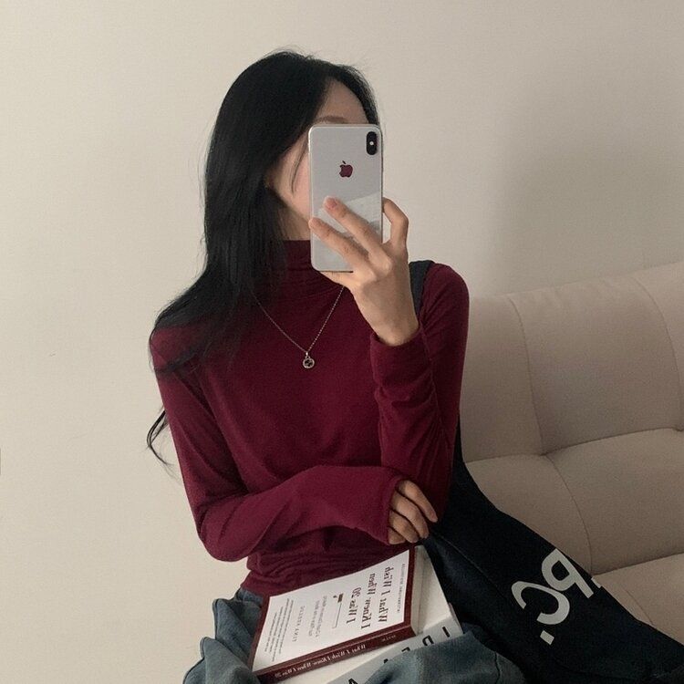 タートルネック長袖Tシャツ(10color) BURGUNDY
